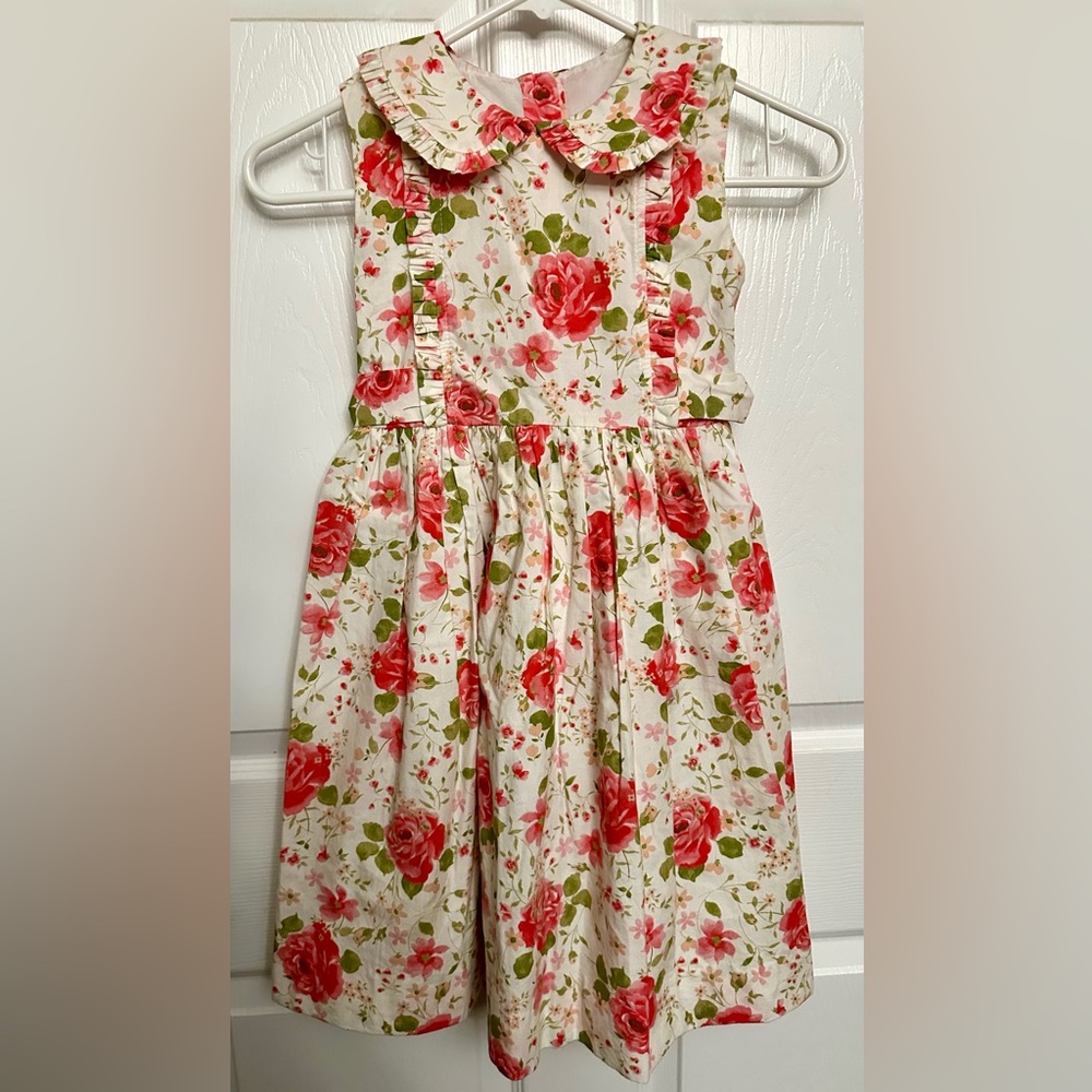 Never Worn-Rachel Riley Upscale Brand Girl’s Coral Rose Print Cotton Dress 6Y